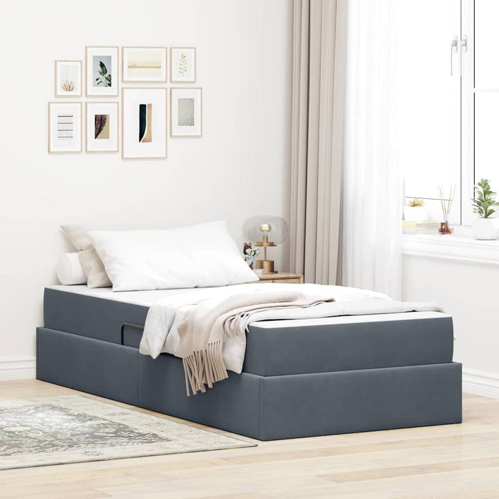 Seng med opbevaring og madras Mørkegrå 100 x 200 cm Fløjl