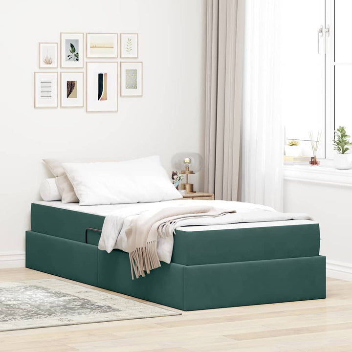 Seng med opbevaring og madras Mørkegrøn 100 x 200 cm Fløjl