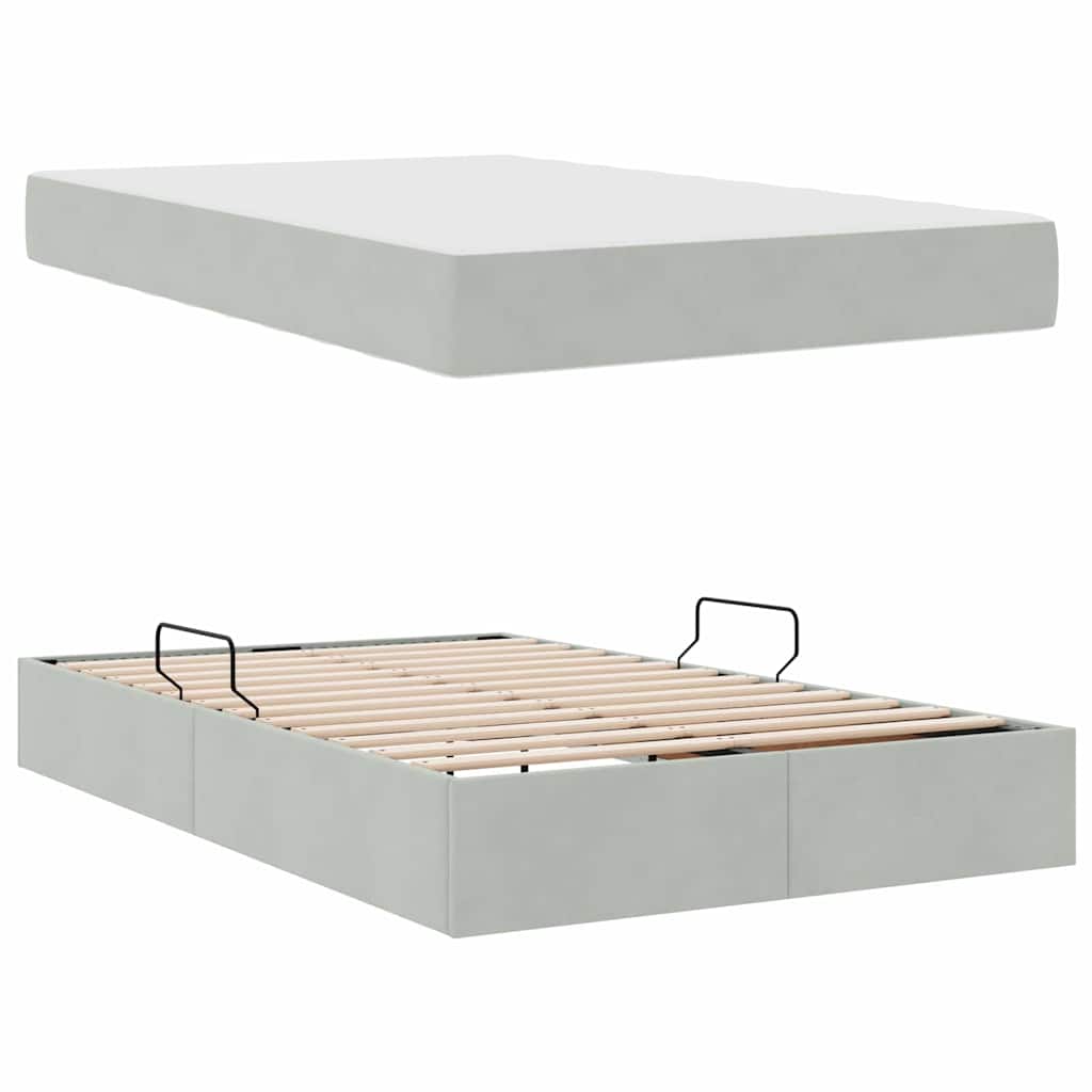 Seng med opbevaring og madras Lysegrå 120 x 200 cm Fløjl