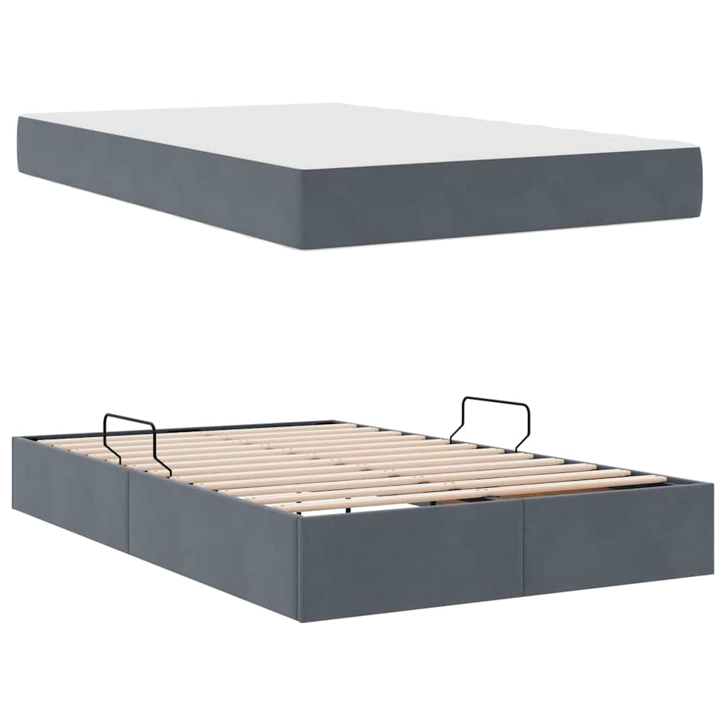 Seng med opbevaring og madras Mørkegrå 120 x 200 cm Fløjl