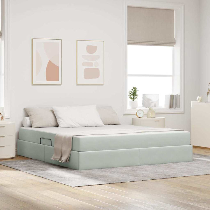 Seng med opbevaring og madras Lysegrå 160 x 200 cm Fløjl