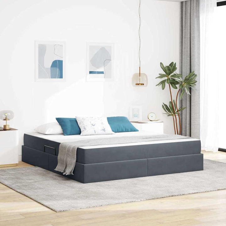 Seng med opbevaring og madras Mørkegrå 160 x 200 cm Fløjl