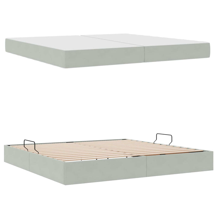 Seng med opbevaring og madras Lysegrå 200 x 200 cm Fløjl
