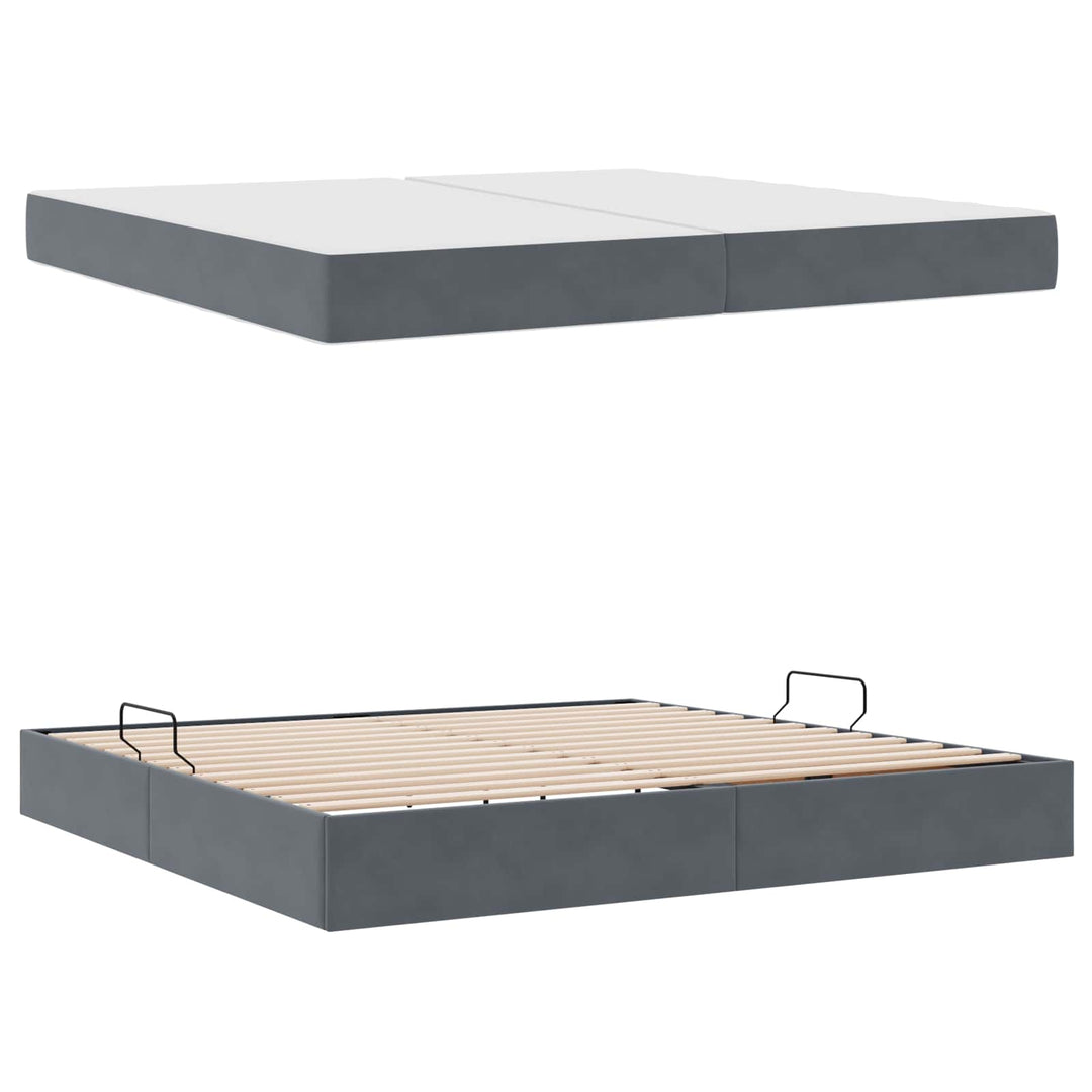 Seng med opbevaring og madras Mørkegrå 200 x 200 cm Fløjl