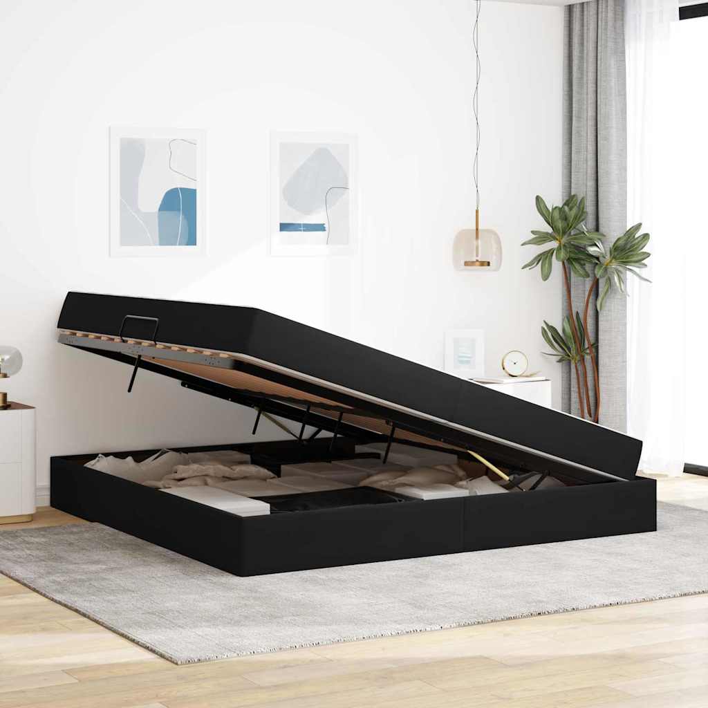 Seng med opbevaring og madras Sort 200 x 200 cm Fløjl