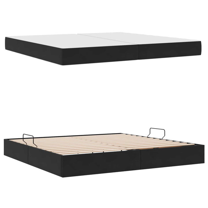 Seng med opbevaring og madras Sort 200 x 200 cm Fløjl