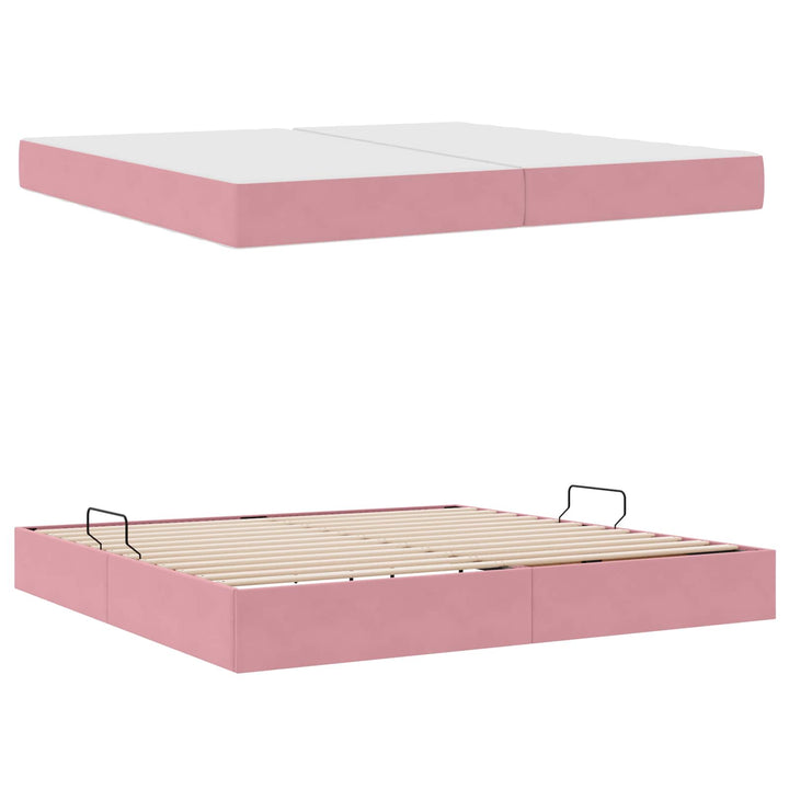 Seng med opbevaring og madras Lyserød 200 x 200 cm Fløjl