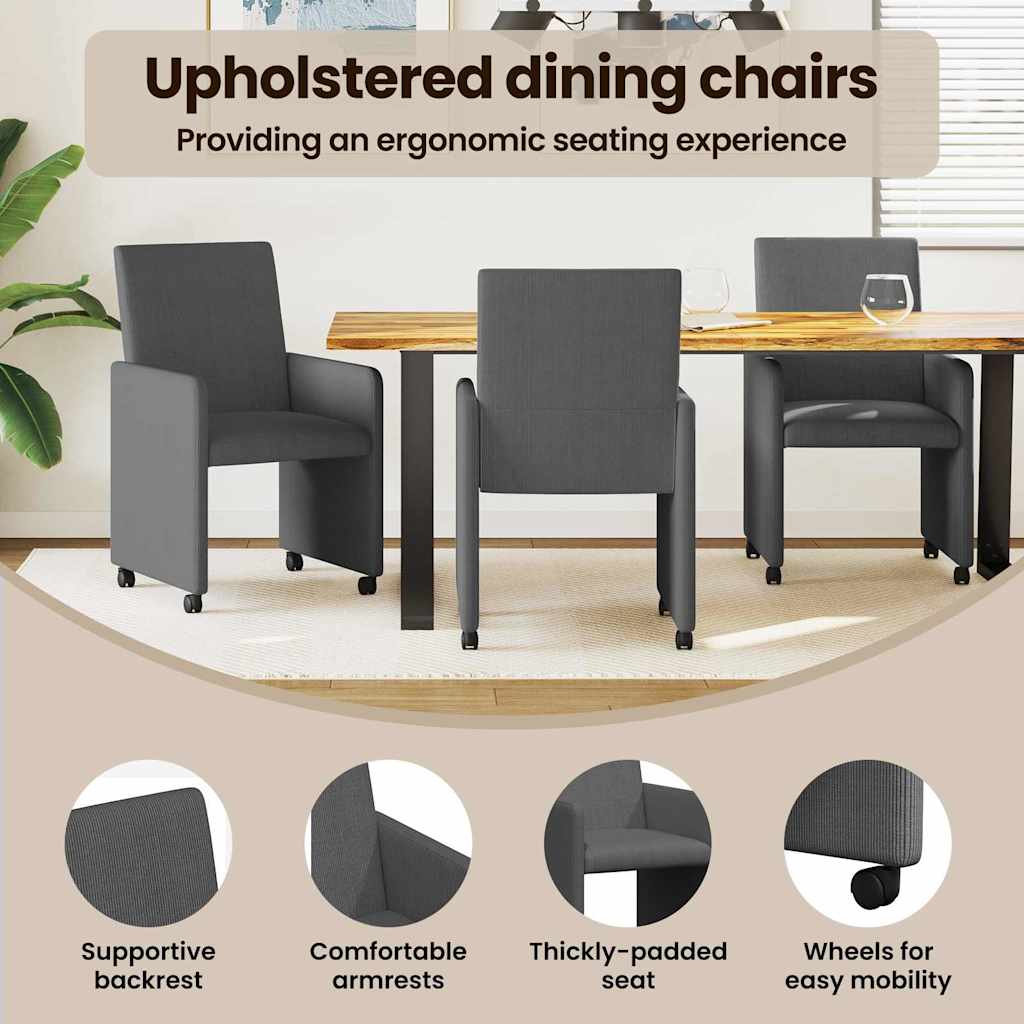Spisebordsstole med hjul 2 pcs Mørkegrå 57 x 66 x 94 cm