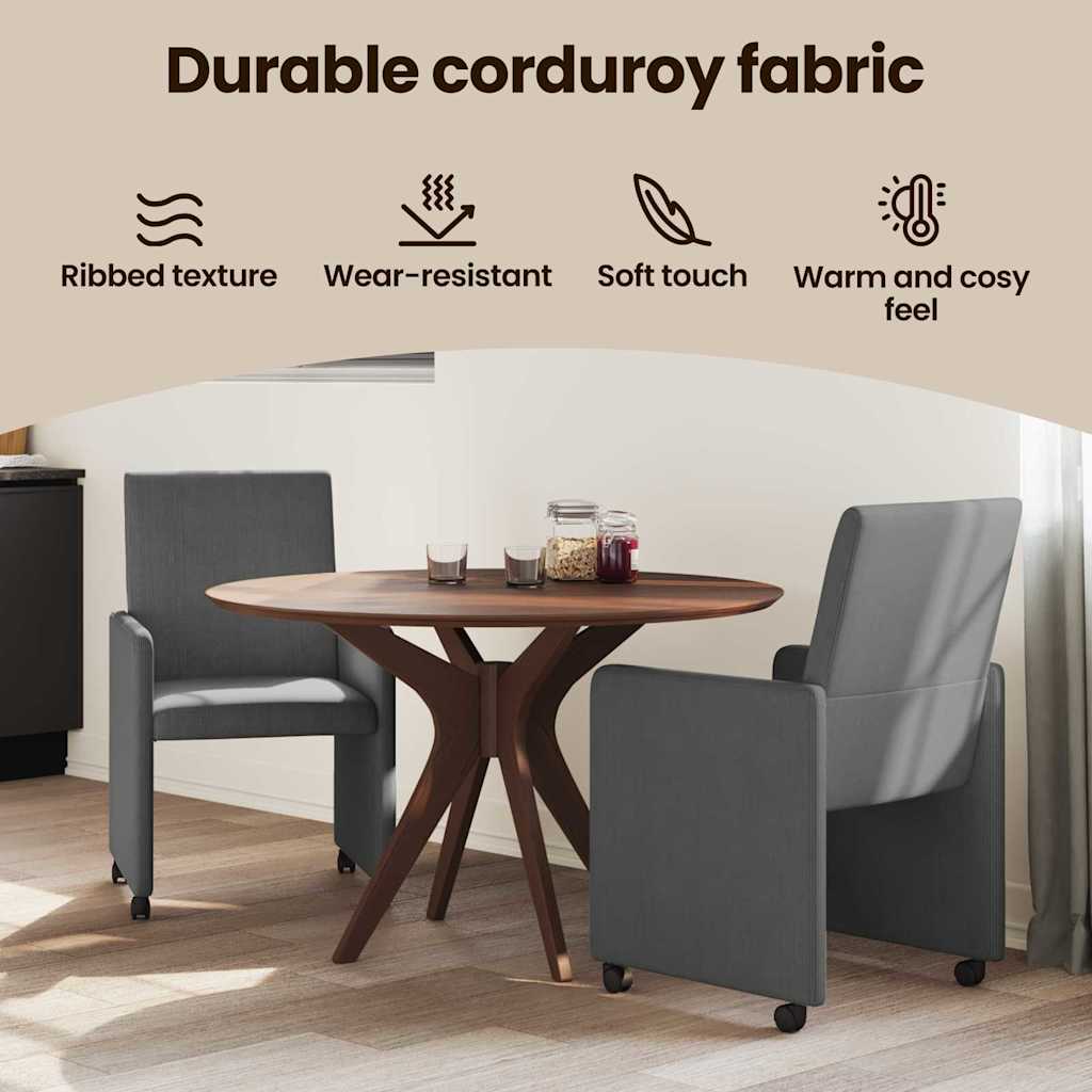Spisebordsstole med hjul 2 pcs Mørkegrå 57 x 66 x 94 cm