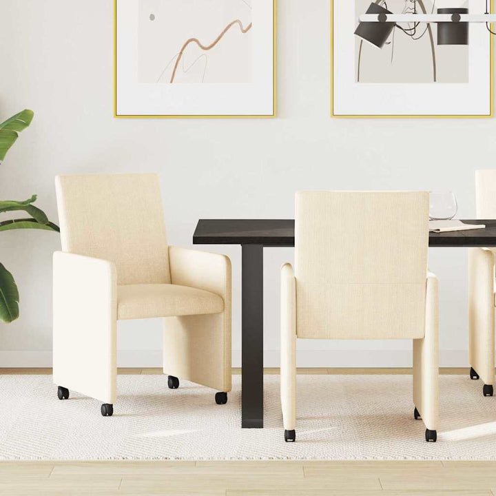 Spisebordsstole med hjul 2 stk. Corduroy stof Creme