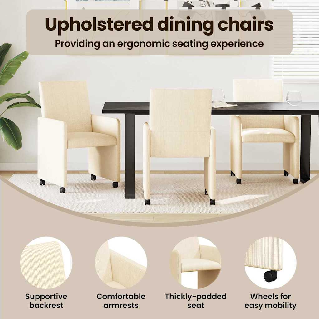 Spisebordsstole med hjul med hjul 2 pcs Creme 57 x 66 x 94 cm