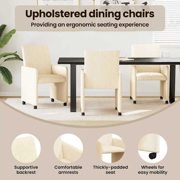 Spisebordsstole med hjul med hjul 2 pcs Creme 57 x 66 x 94 cm