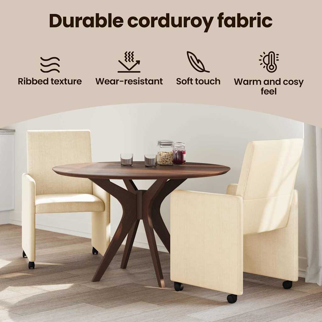 Spisebordsstole med hjul med hjul 2 pcs Creme 57 x 66 x 94 cm
