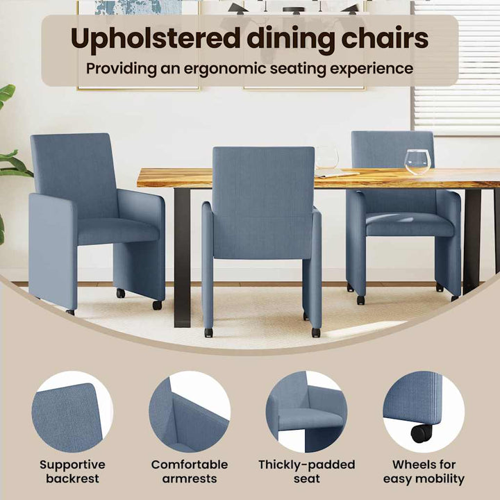 Spisebordsstole med hjul med hjul 2 pcs Blå 57 x 66 x 94 cm