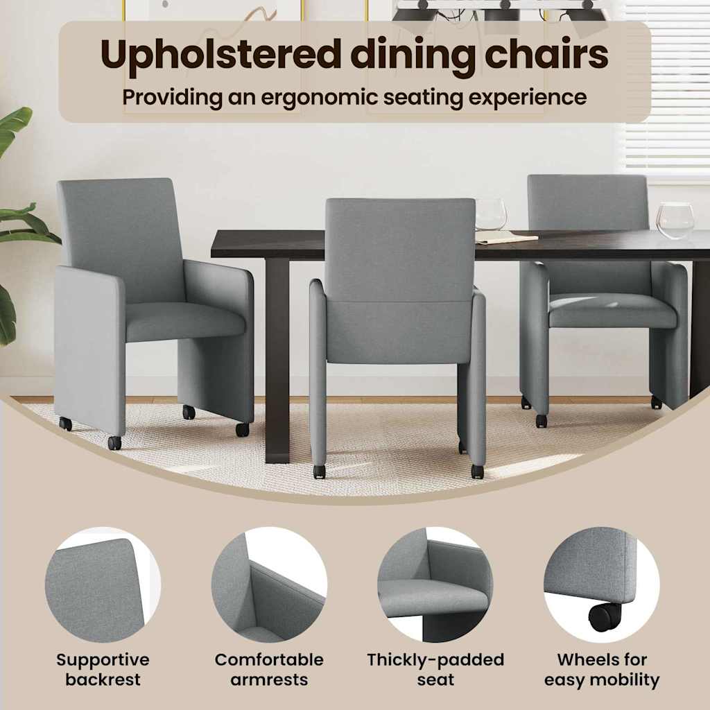 Spisebordsstole med hjul 2 pcs Lysegrå 57 x 66 x 94 cm Stof