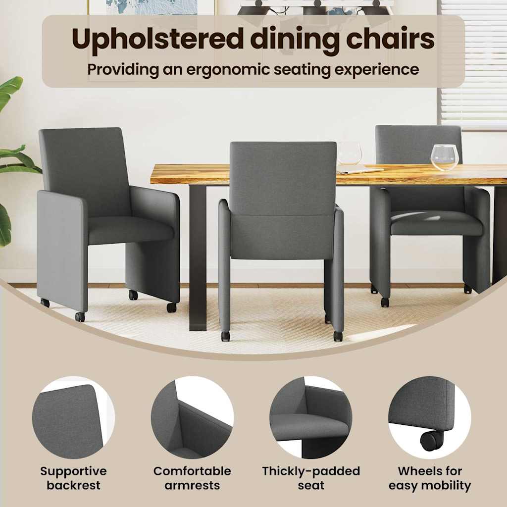 Spisebordsstole med hjul 2 pcs Mørkegrå 57 x 66 x 94 cm Stof