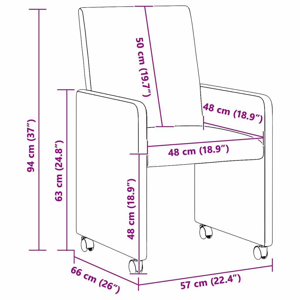Spisebordsstole med hjul 2 stk. Stof Sort 57 x 66 x 94 cm