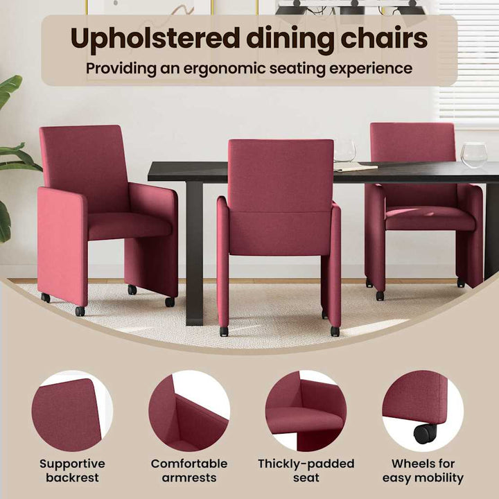 Spisebordsstole med hjul 2 pcs Vinrød 57 x 66 x 94 cm Stof