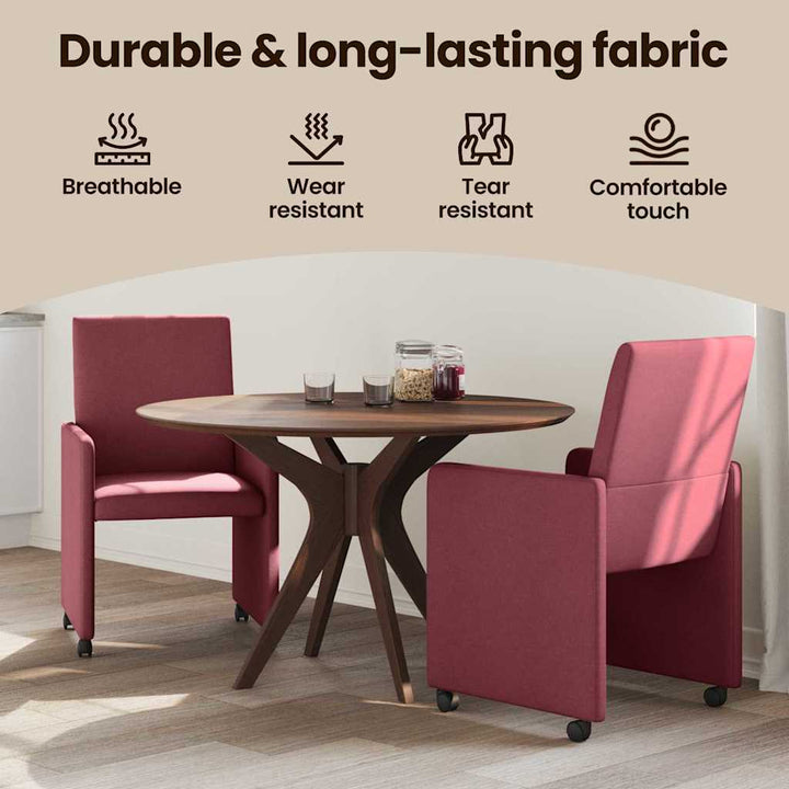 Spisebordsstole med hjul 2 pcs Vinrød 57 x 66 x 94 cm Stof
