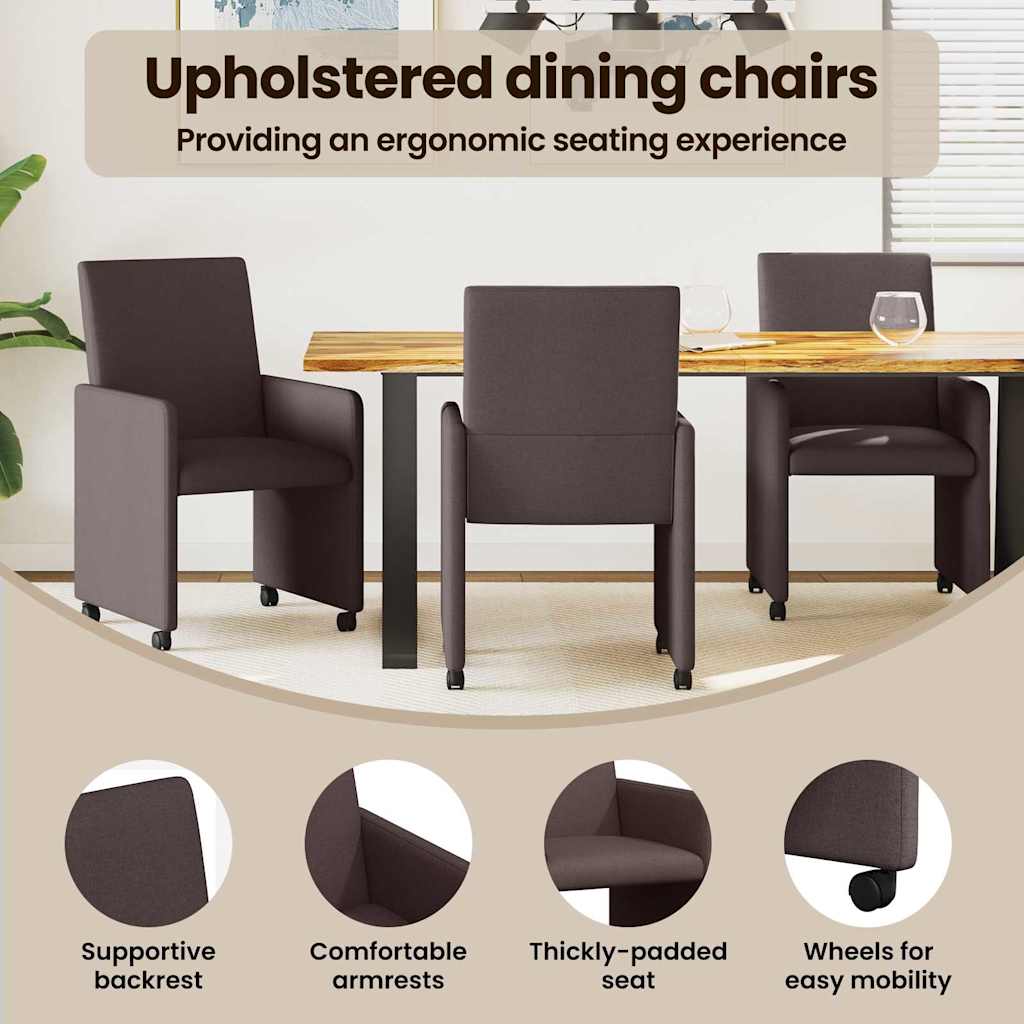 Spisebordsstole med hjul 2 pcs Mørk Brun 57 x 66 x 94 cm Stof