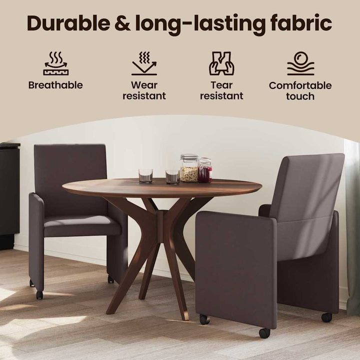 Spisebordsstole med hjul 2 pcs Mørk Brun 57 x 66 x 94 cm Stof
