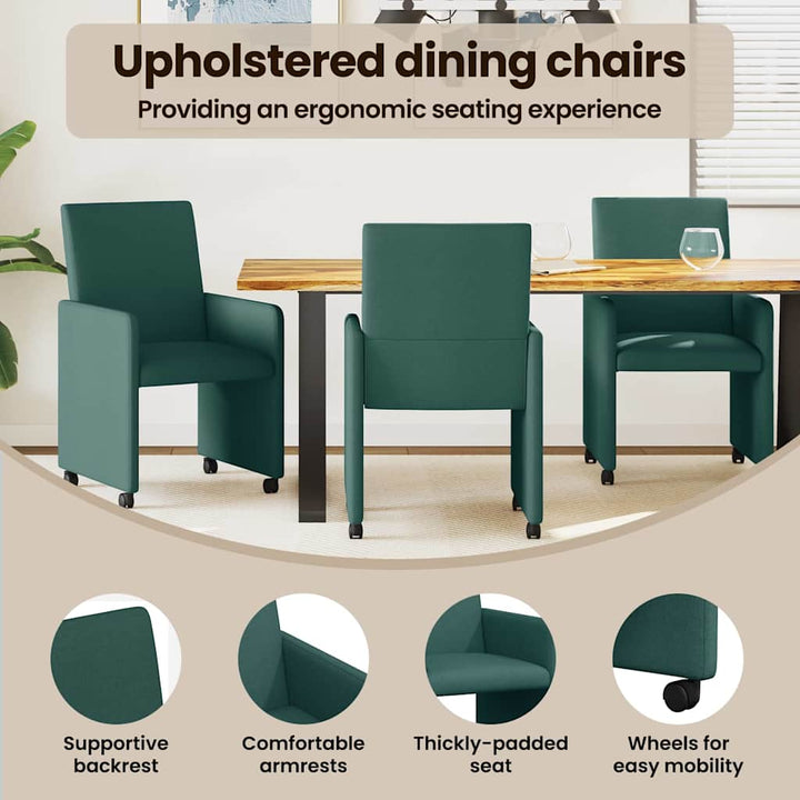 Spisebordsstole med hjul 2 pcs Mørkegrøn 57 x 66 x 94 cm Stof