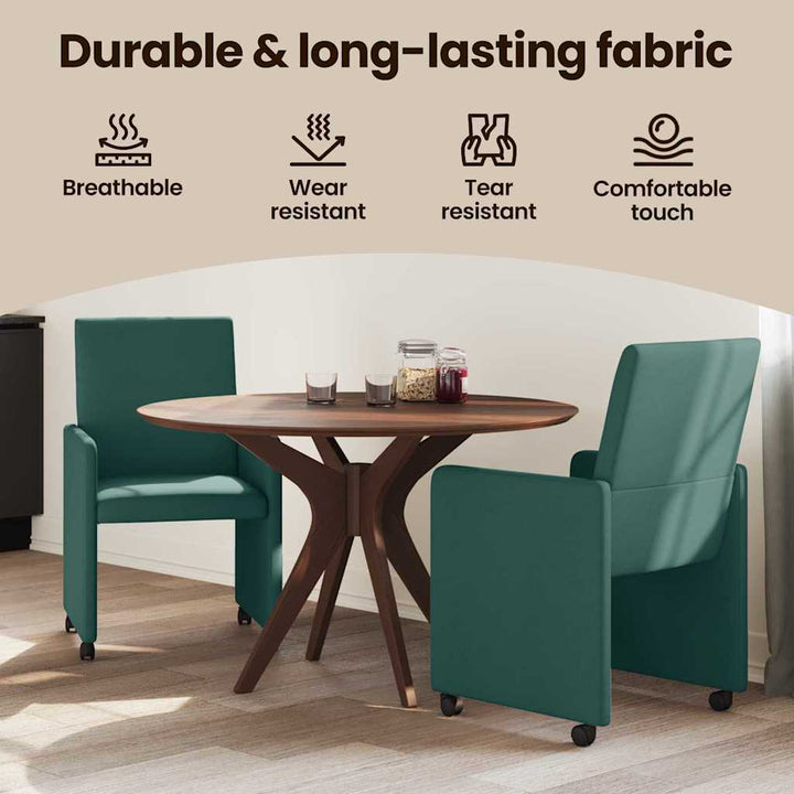 Spisebordsstole med hjul 2 pcs Mørkegrøn 57 x 66 x 94 cm Stof