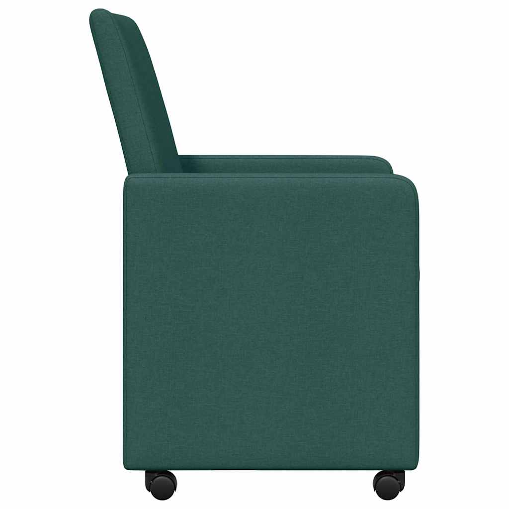 Spisebordsstole med hjul 2 pcs Mørkegrøn 57 x 66 x 94 cm Stof
