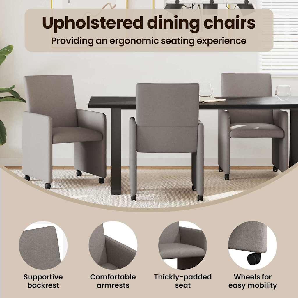 Spisebordsstole med hjul 2 pcs Gråbrun 57 x 66 x 94 cm Stof