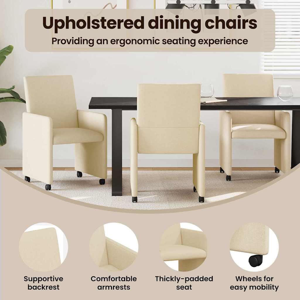 Spisebordsstole med hjul 2 pcs Creme 57 x 66 x 94 cm Stof