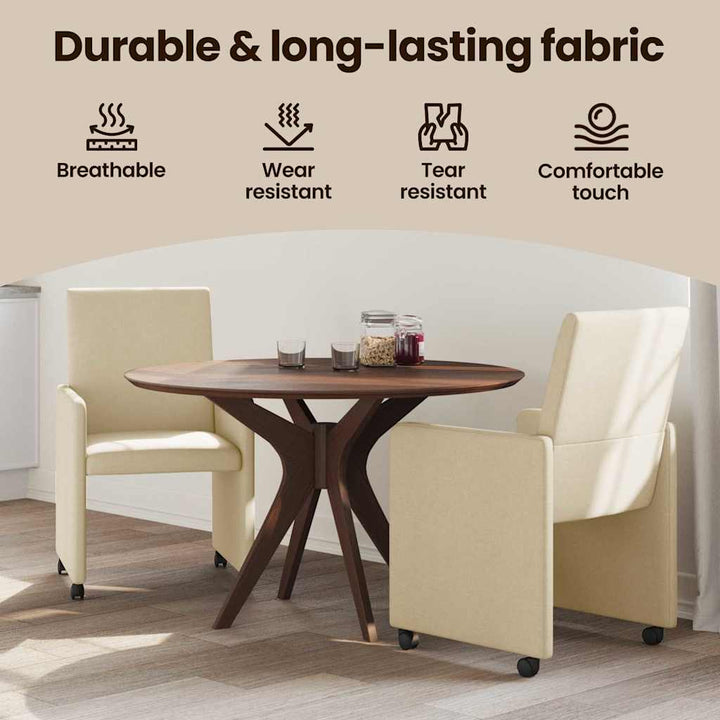 Spisebordsstole med hjul 2 pcs Creme 57 x 66 x 94 cm Stof