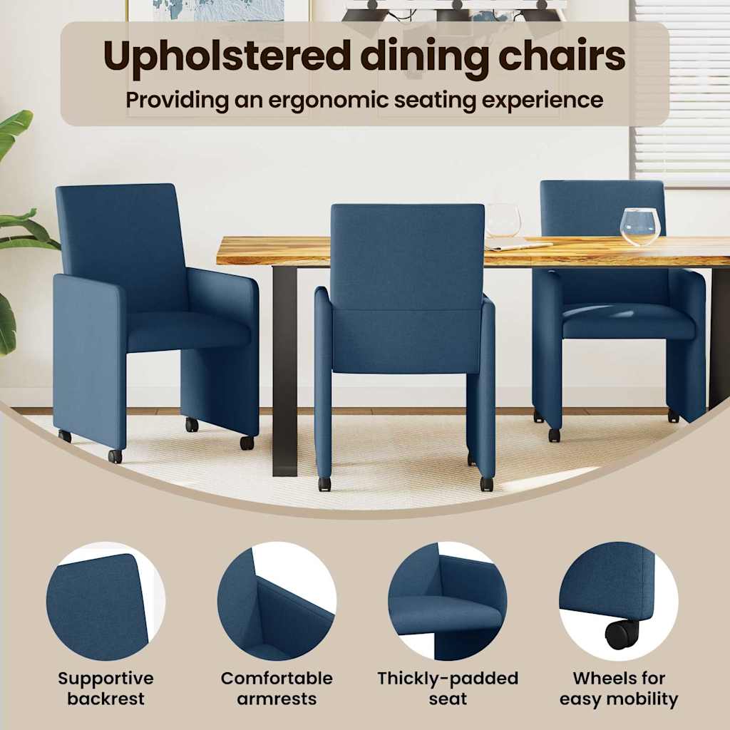 Spisebordsstole med hjul 2 pcs Blå 57 x 66 x 94 cm Stof