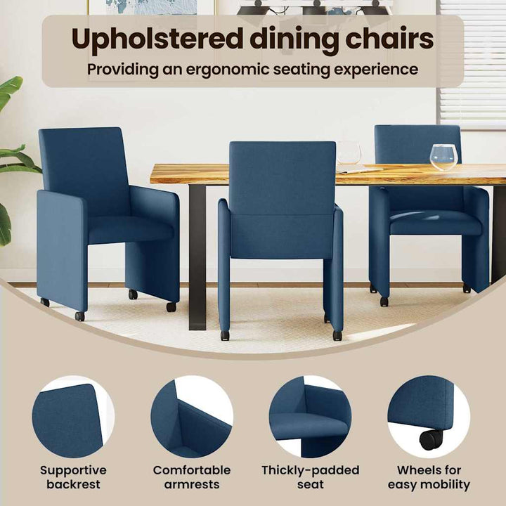 Spisebordsstole med hjul 2 pcs Blå 57 x 66 x 94 cm Stof