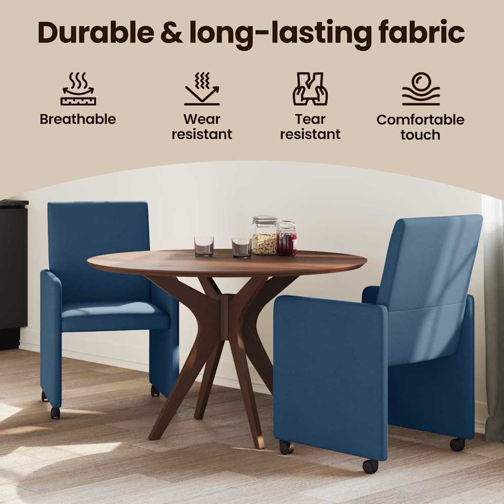 Spisebordsstole med hjul 2 pcs Blå 57 x 66 x 94 cm Stof