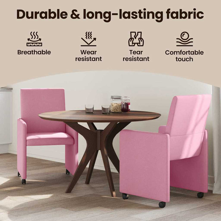 Spisebordsstole med hjul 2 pcs Lyserød 57 x 66 x 94 cm Stof