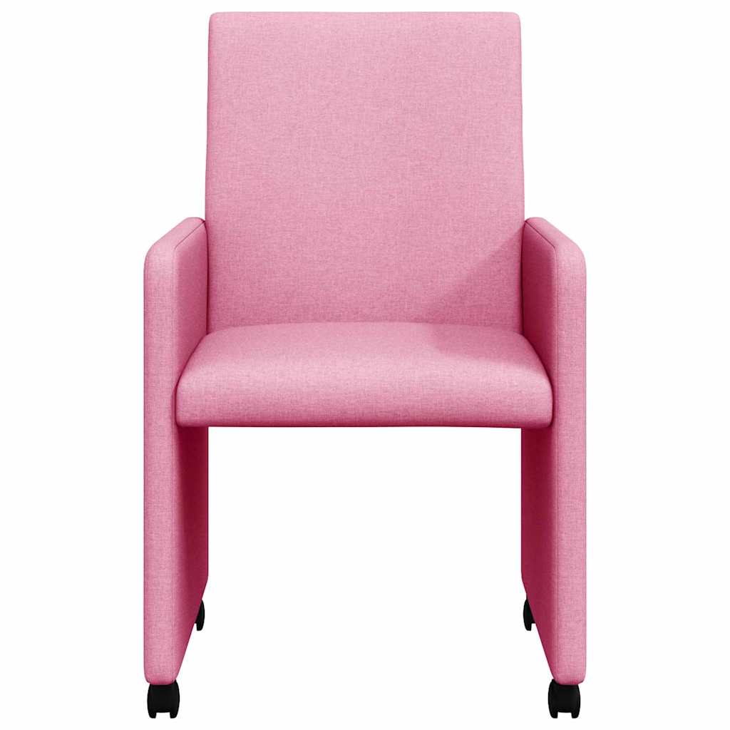 Spisebordsstole med hjul 2 pcs Lyserød 57 x 66 x 94 cm Stof