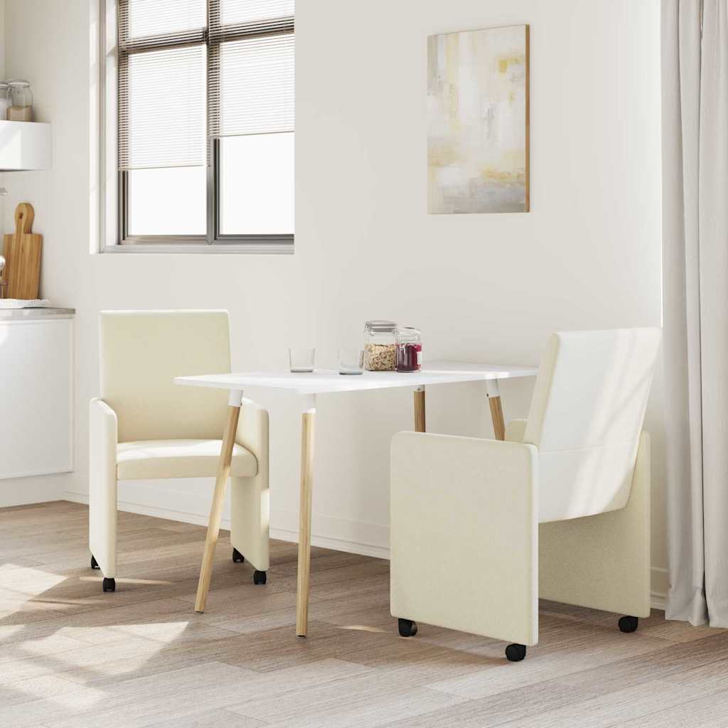 Spisebordsstole med hjul 2 stk. Kunstlæder Creme