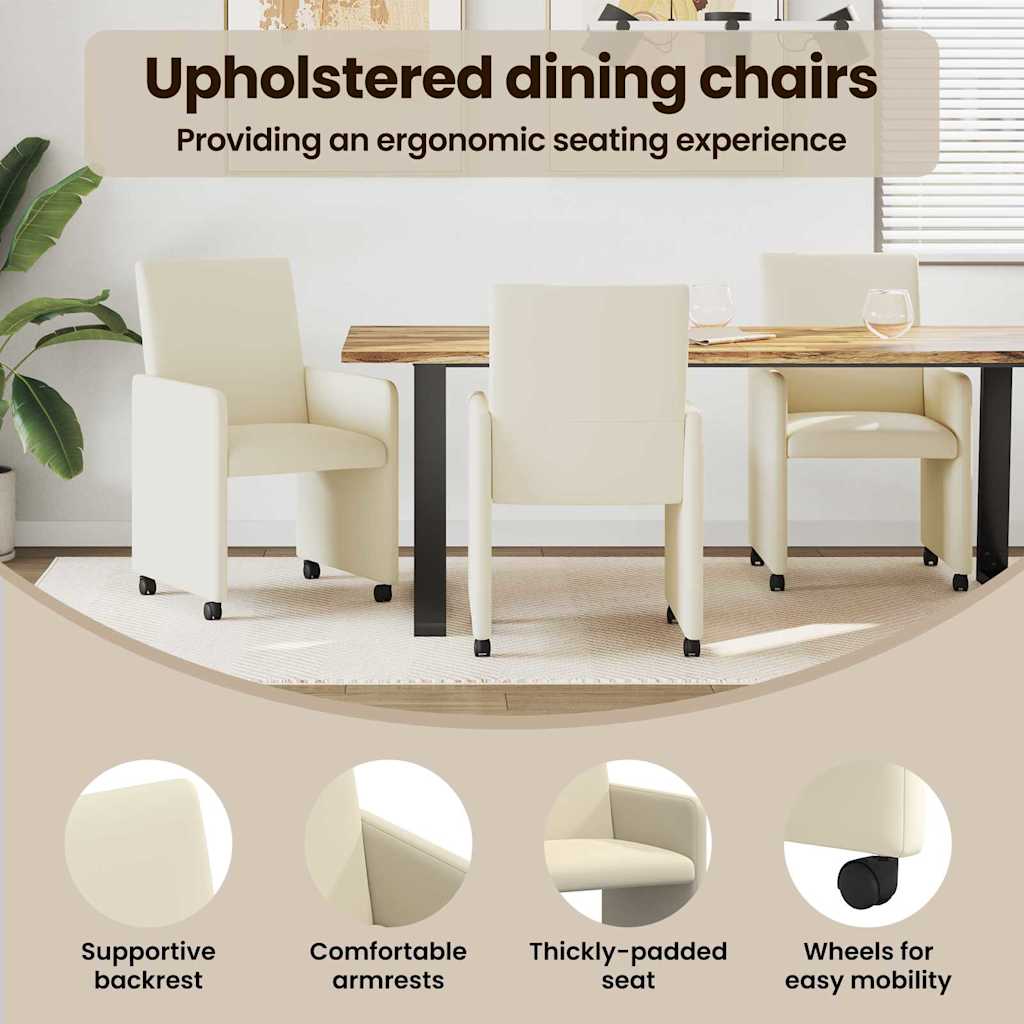 Spisebordsstole med hjul 2 pcs Creme 57 x 66 x 94 cm Kunstlæder