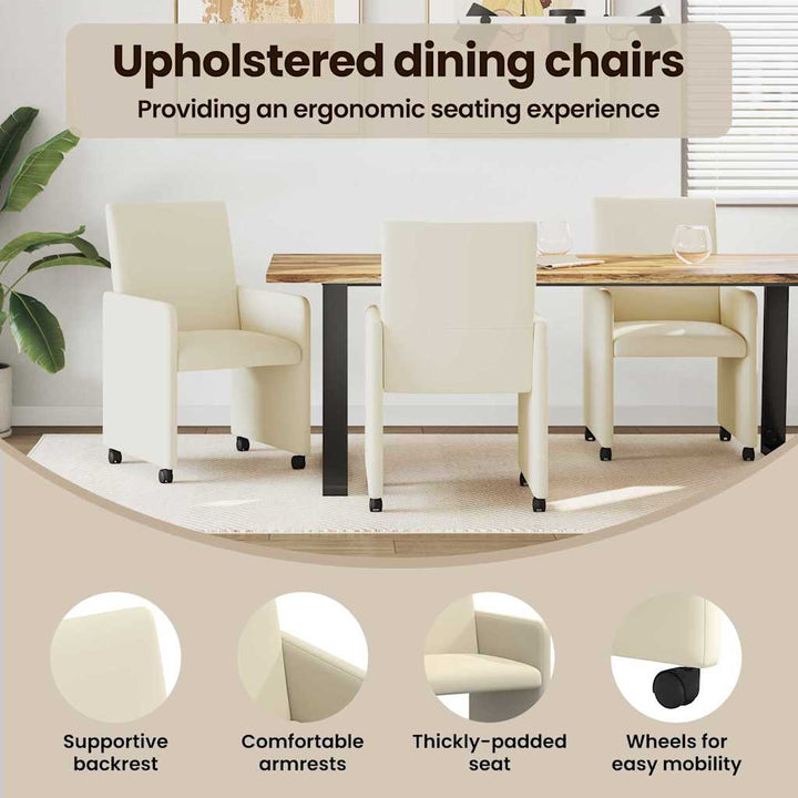 Spisebordsstole med hjul 2 pcs Creme 57 x 66 x 94 cm Kunstlæder