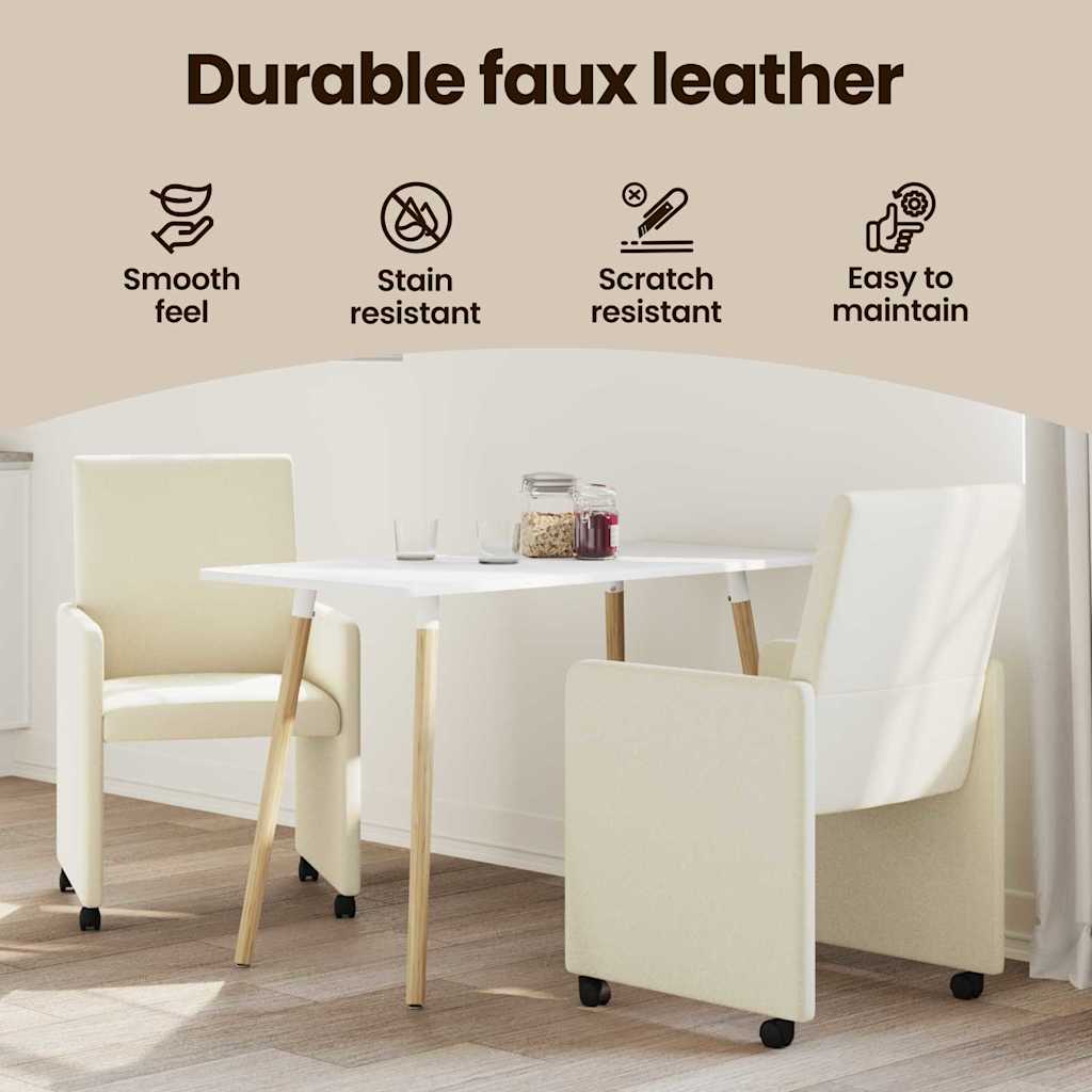 Spisebordsstole med hjul 2 pcs Creme 57 x 66 x 94 cm Kunstlæder