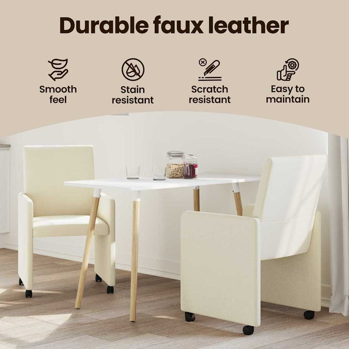 Spisebordsstole med hjul 2 pcs Creme 57 x 66 x 94 cm Kunstlæder