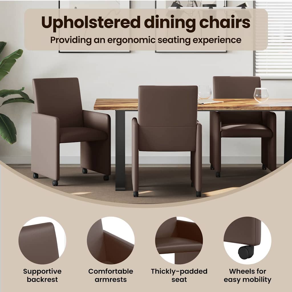 Spisebordsstole med hjul 2 pcs Brun 57 x 66 x 94 cm Kunstlæder