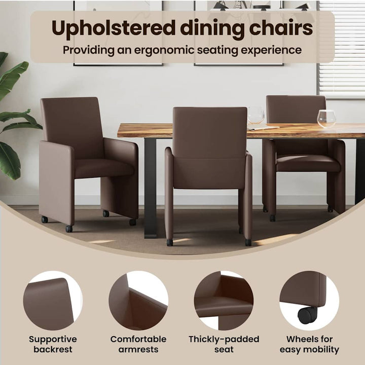 Spisebordsstole med hjul 2 pcs Brun 57 x 66 x 94 cm Kunstlæder