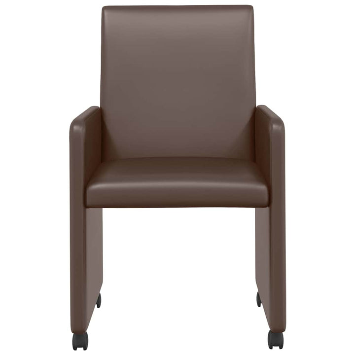 Spisebordsstole med hjul 2 stk. Kunstlæder Brun 57 x 66 x 94 cm