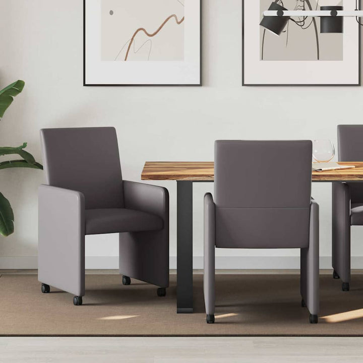 Spisebordsstole med hjul 2 stk. Kunstlæder Grå 57 x 66 x 94 cm