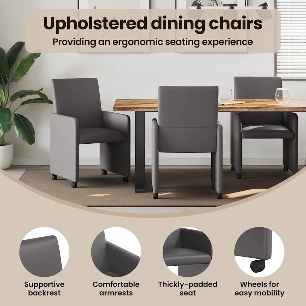 Spisebordsstole med hjul 2 pcs Grå 57 x 66 x 94 cm Kunstlæder