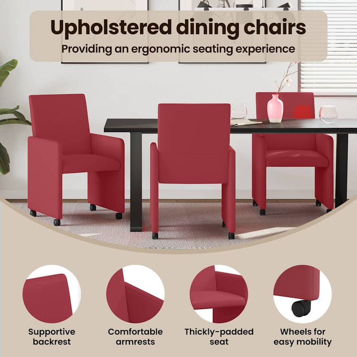 Spisebordsstole med hjul med hjul 2 pcs Vinrød 57 x 66 x 94 cm