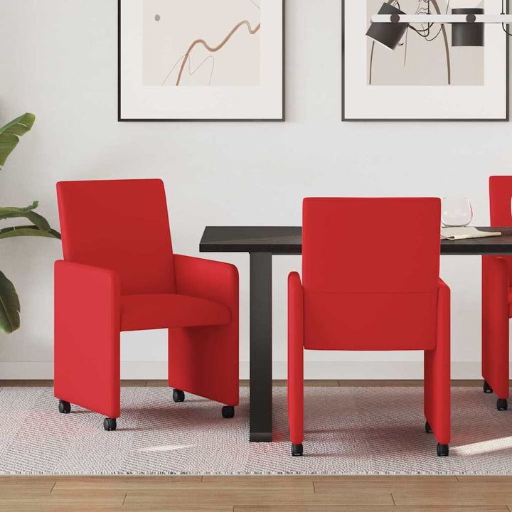 Spisebordsstole med hjul 2 stk. Kunstlæder Rød 57 x 66 x 94 cm