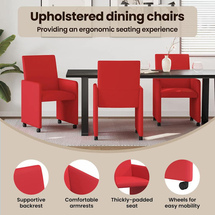 Spisebordsstole med hjul 2 pcs Rød 57 x 66 x 94 cm Kunstlæder
