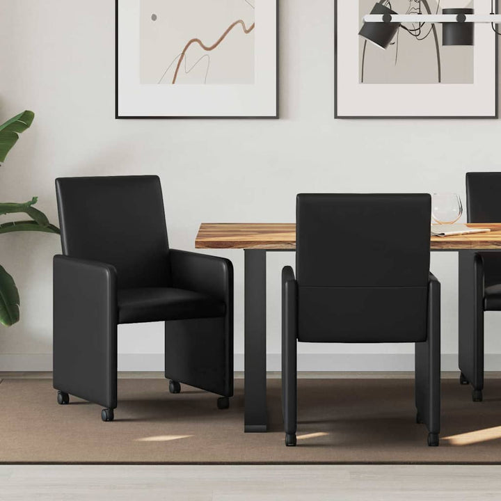 Spisebordsstole med hjul 2 stk. Kunstlæder Sort 57 x 66 x 94 cm